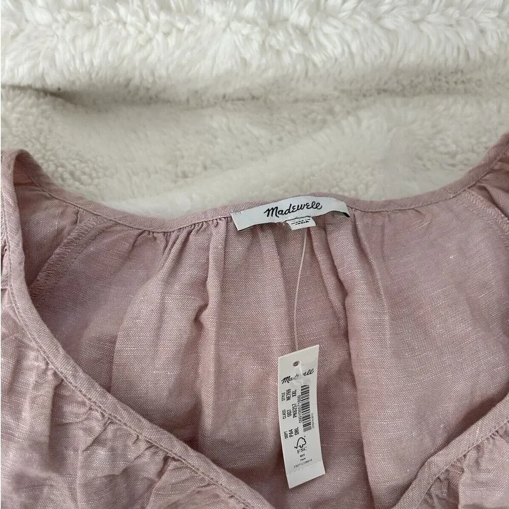 NWT Madewell Linen Blend Lorelei Mini Babydoll Dress Pink Women’s Size XXL - Picture 4 of 6